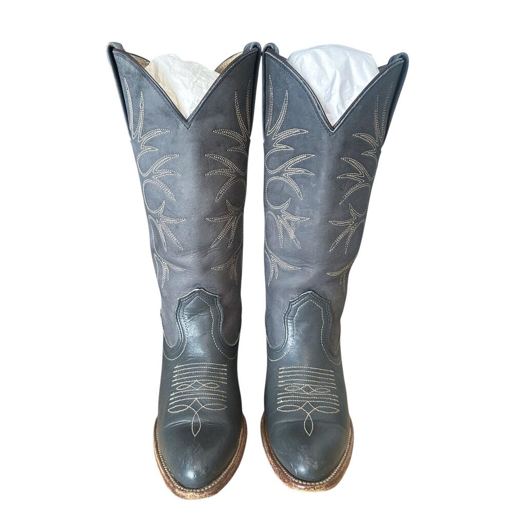 Frye Vintage 70's Gray Leather Almond Toe Cowgirl Boots 7